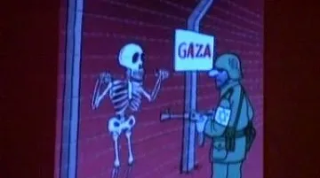 Kresba vyjadřující boj Palestinců s Izraelci