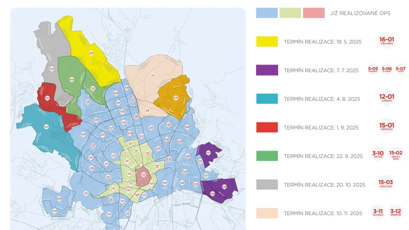 Harmonogram rozšíření rezidentního parkování v Brně pro rok 2025