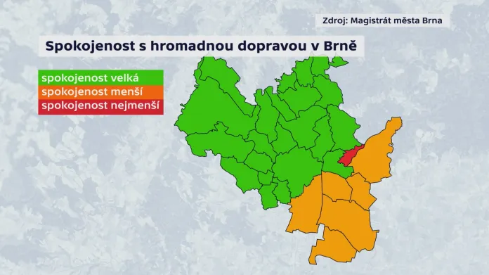 Infografika: Spokojenost s hromadnou dopravou v Brně