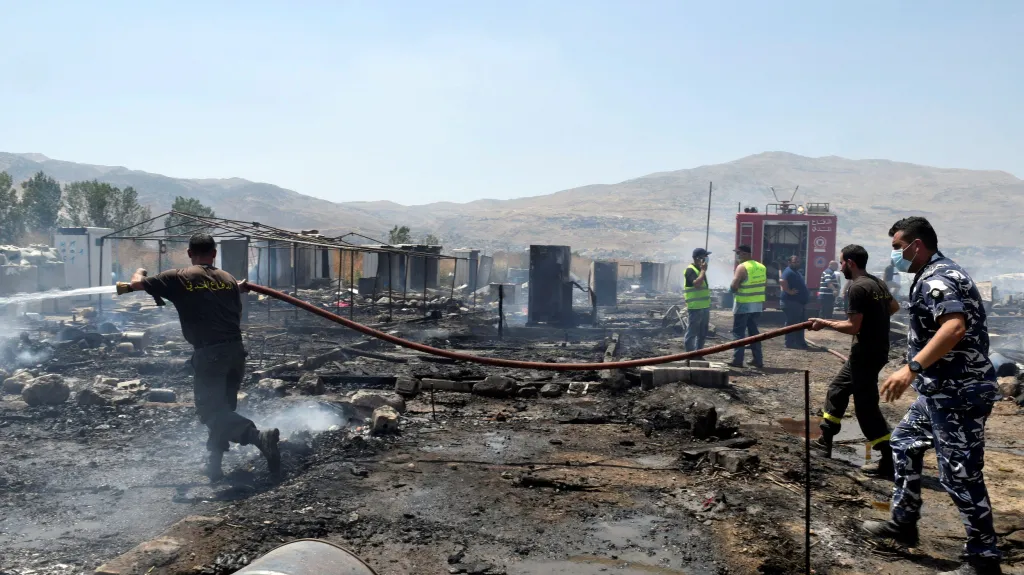 Požár v uprchlickém táboře v Libanonu