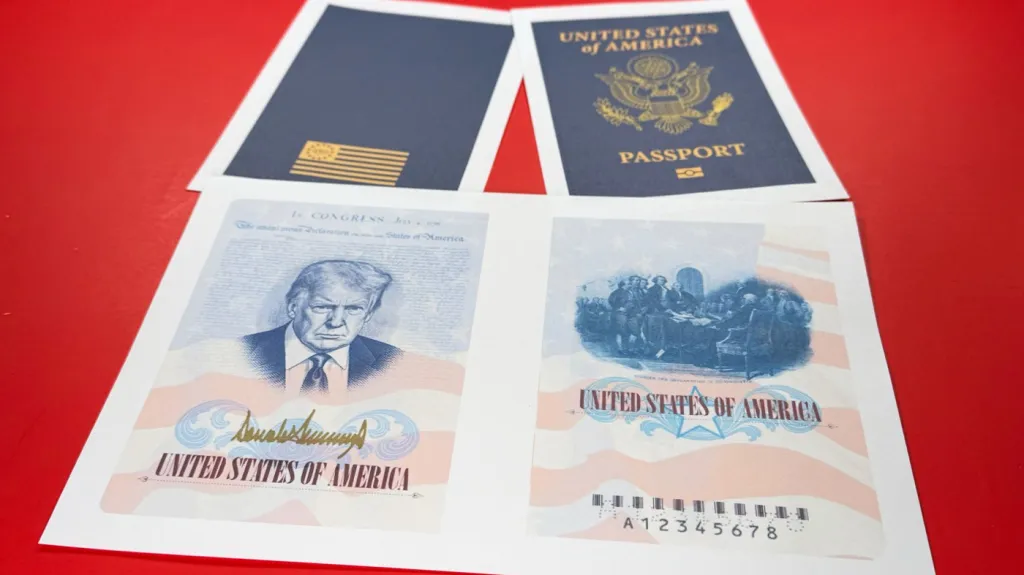Americký pas s vyobrazením Donalda Trumpa