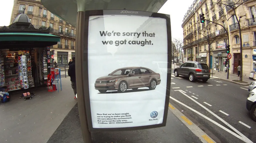 Antireklama na Volkswagen se sloganem "Je nám líto, že jsme se nechali chytit"