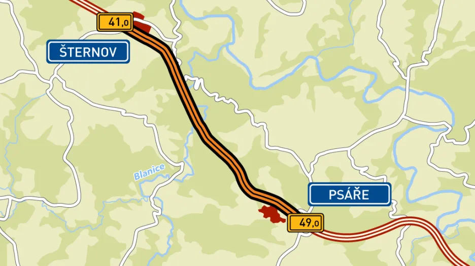 Úsek D1 Šternov - Psáře