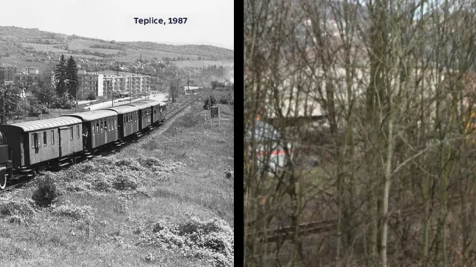 Trať v Teplicích - stejné místo v roce 1987 a vloni