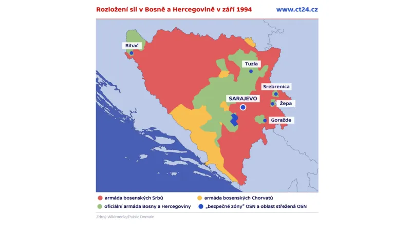 Rozložení sil v Bosně a Hercegovině v září 1994