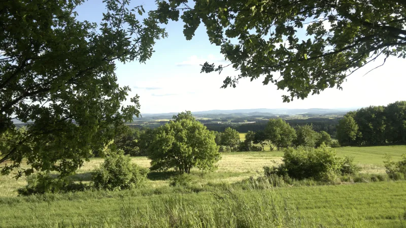 Pohled do krajiny u Pačejova na Klatovsku, kde se uvažuje o vybudování hlubinného úložiště jaderného odpadu.