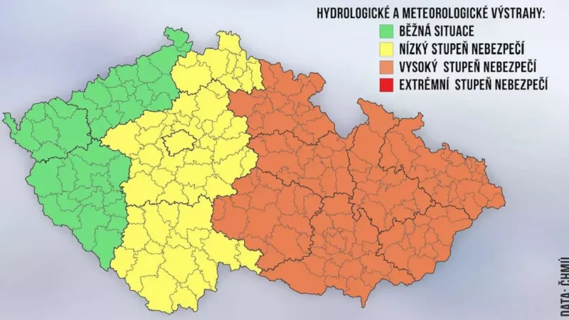 Ve čtvrtek bude pravděpodobně vydána výstraha ČHMÚ před nebezpečným počasím