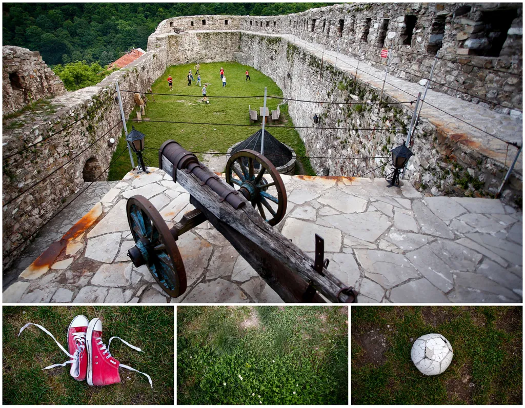 Fotbal na hradbách královského starého města Vrandunk v Bosně a Hercegovině