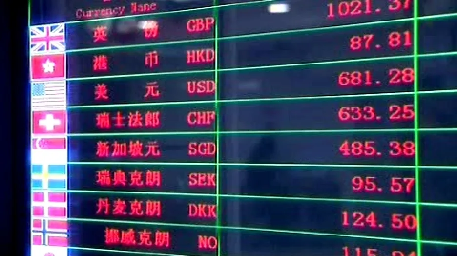 Tabule kurzů k čínské měně