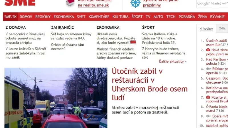 Web deníku SME umístil střelbu na pozici hlavní zprávy