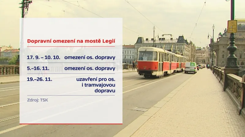 Dopravní omezení na mostě Legií