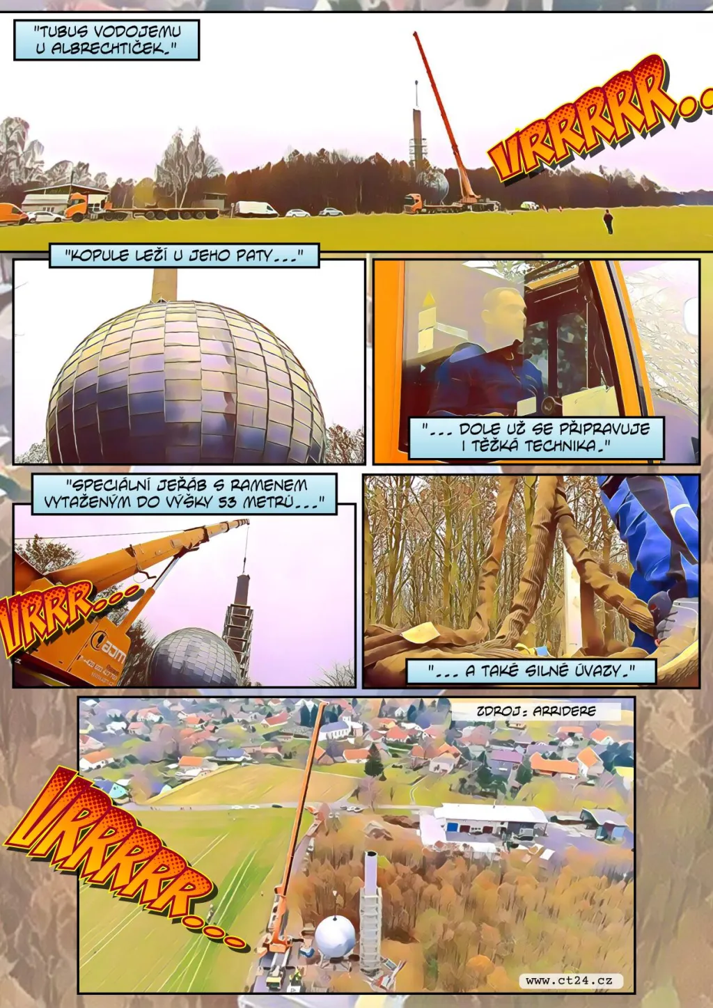 Jeřáb vyzdvihl kopuli vodojemu