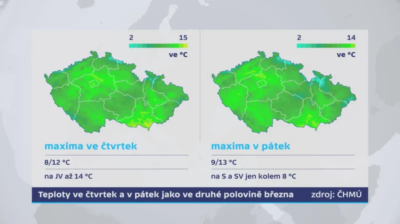 Teploty ve čtvrtek a v pátek: jako v druhé půlce března