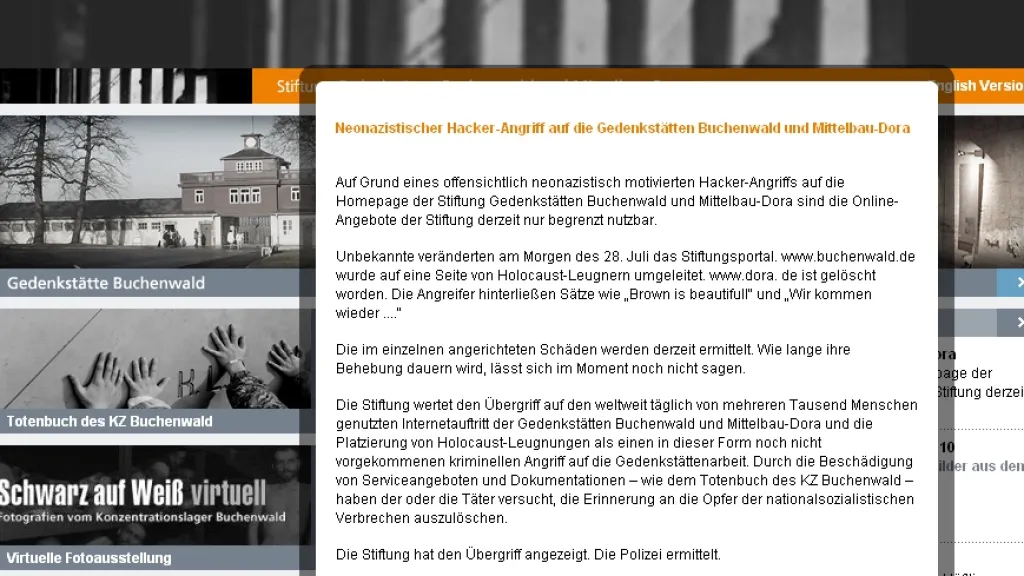 Hackeři zaútočili na stránky památníku v Buchenwaldu