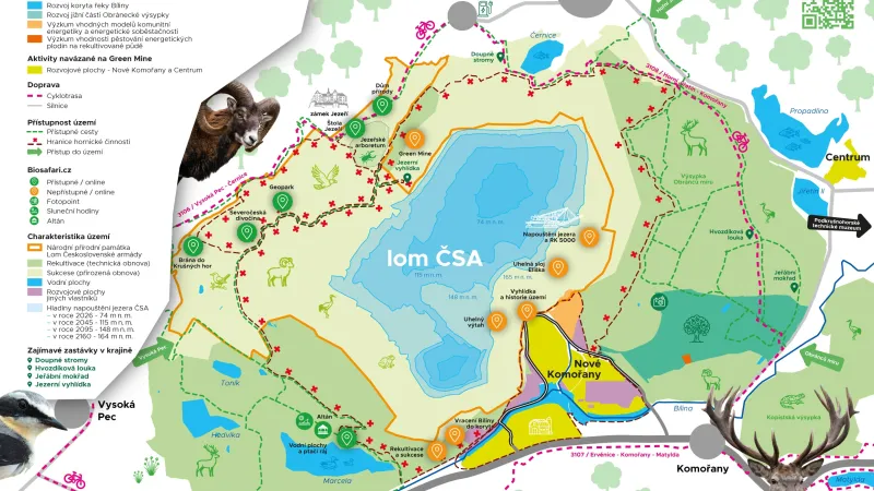 Mapa území lomu ČSA s turistickou trasou
