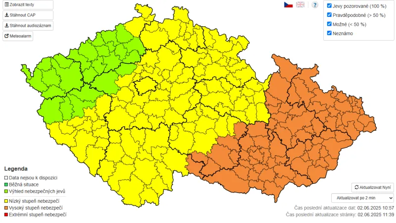 Výstraha před bouřkami (2. 6. 2025)