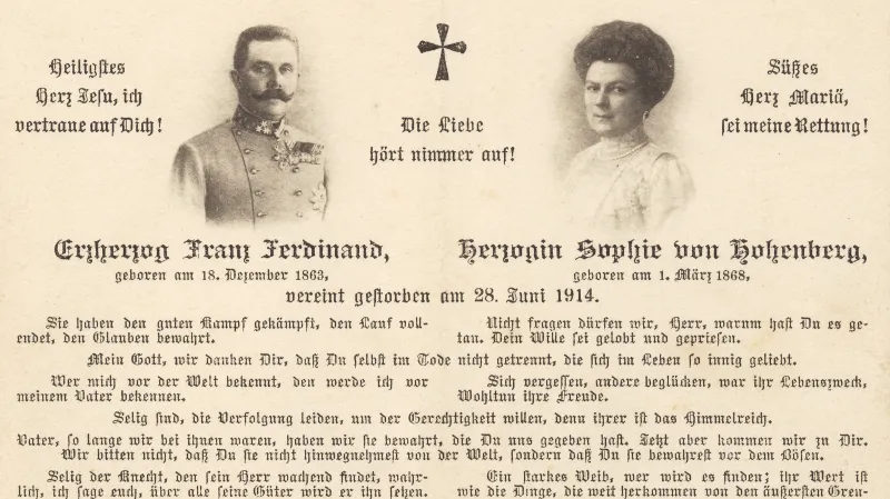 Smuteční oznámení o smrti Ferdinanda d'Este a Žofie Chotkové