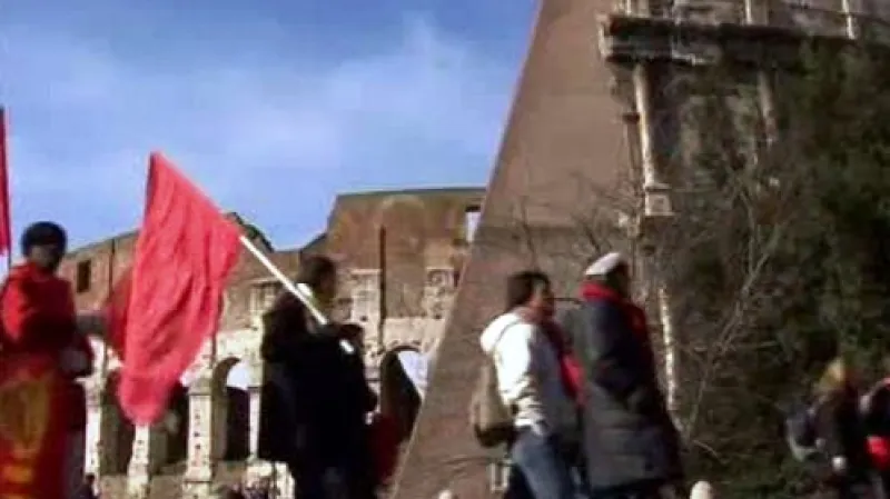 Demonstrace italských odborářů