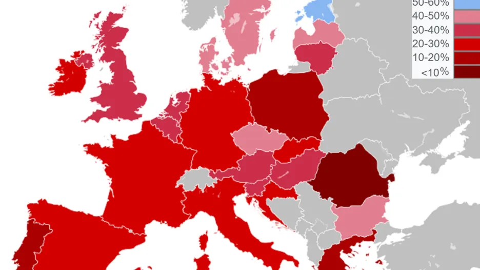 Procento obyvatel, kteří odpověděli kladně na otázku, zda věří v nějaký druh ducha či životní síly