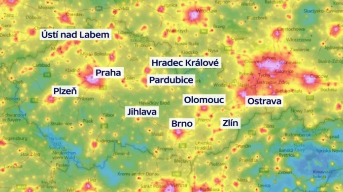 Mapa světelného znečištění