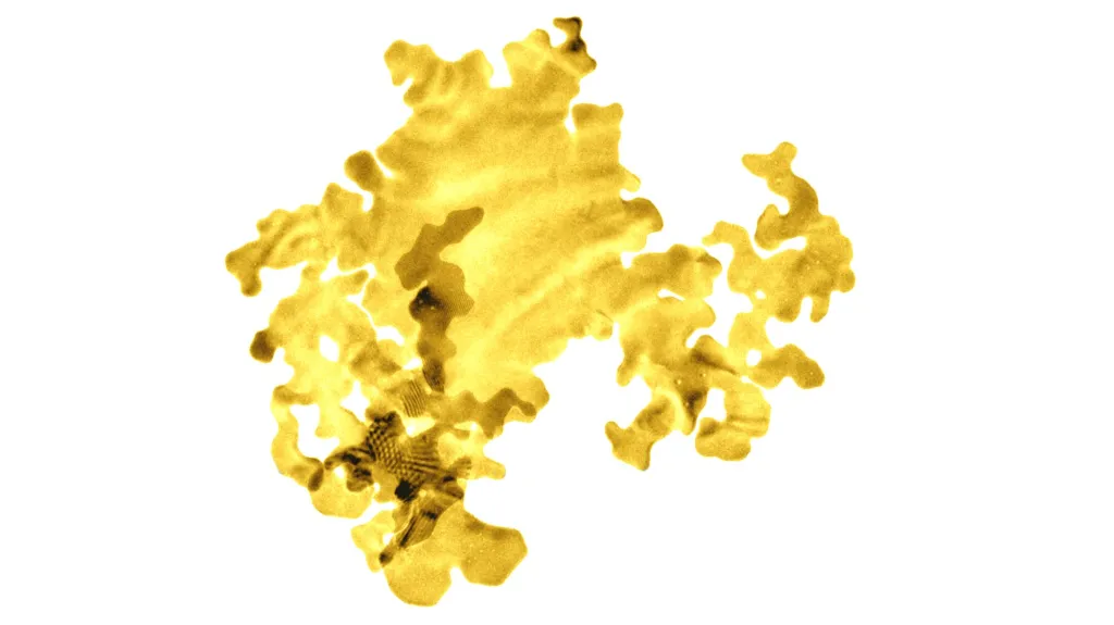 Kolorovaný snímek nejtenčího plátku zlata