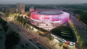Vizualizace Centra míčových sportů v Českých Budějovicích od architektonického studia Wilkinson Eyre+Boele