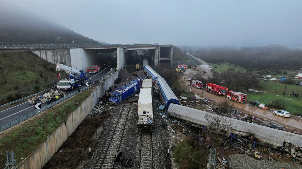 Místo vlakové nehody v Řecku 3. března 2023