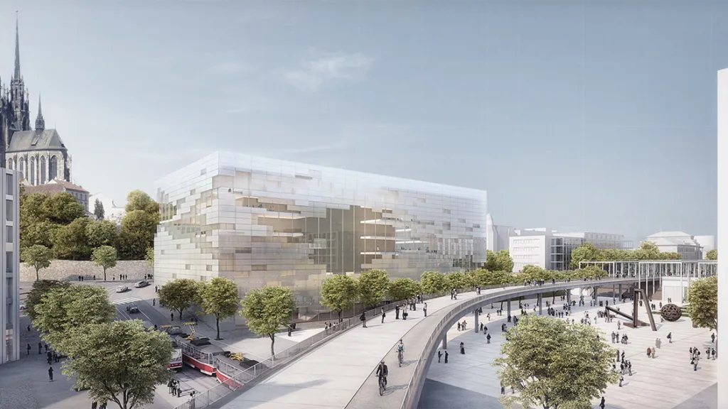 Vizualizace brněnského nádraží ve variantě u řeky