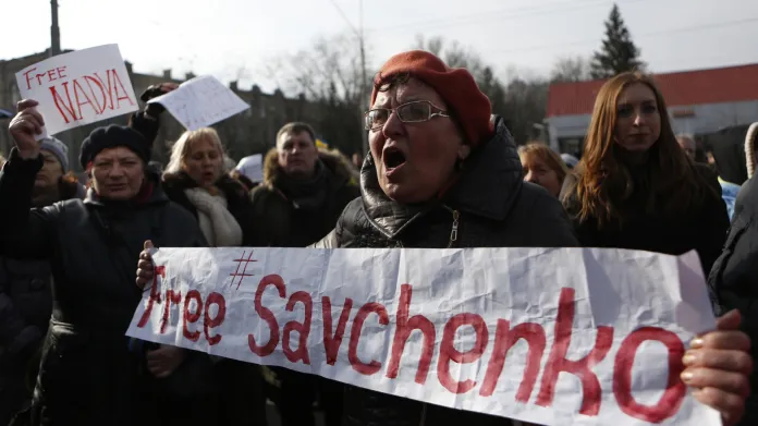 Demonstrace na podporu Savčenkové v Kyjevě