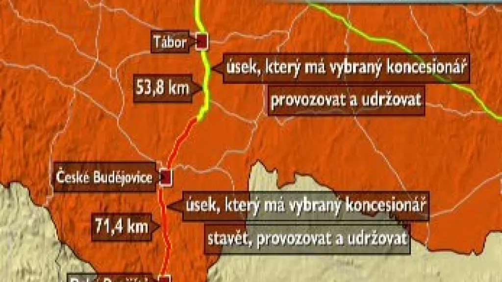 Úsek plánované dálnice D3