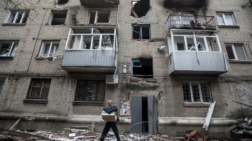 Zničená čtvrť města Slavjansk