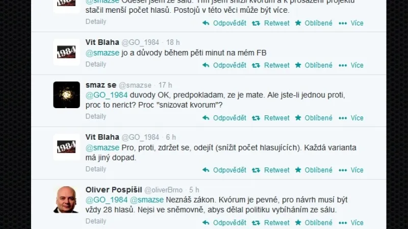 Twitterová diskuse o mechanismu hlasování