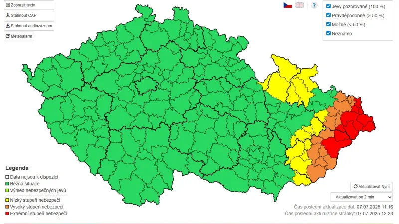 Výstražné informace ČHMÚ pro úterý a středu 8. a 9. července