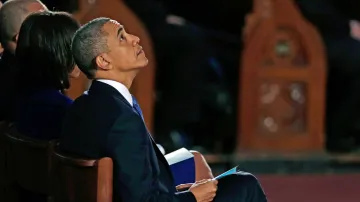 Barack Obama na bohoslužbě za oběti útoku v Bostonu