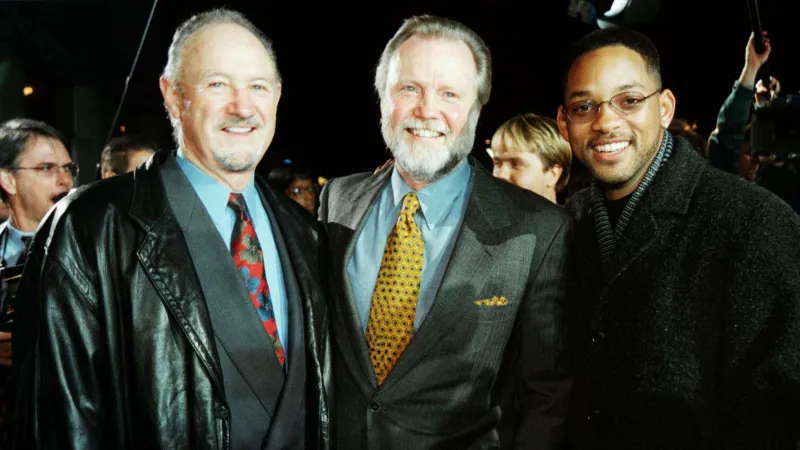 Gene Hackman, Will Smith a Jon Voight při premiéře filmu Nepřítel státu (1998)