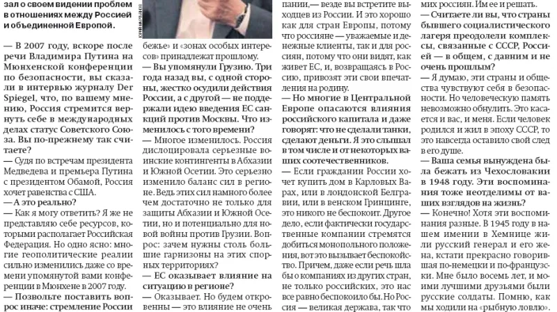 Rozhovor Karla Schwarzenberga pro deník Kommersant