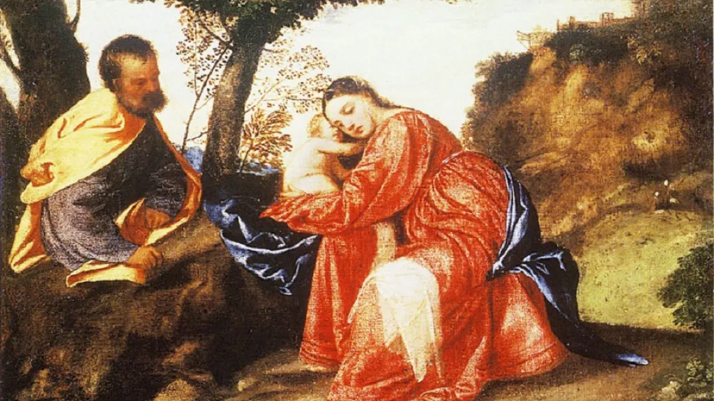 Tizianův obraz Odpočinek na útěku do Egypta