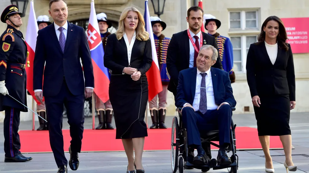 Prezidenti Polska (Andrzej Duda), Slovenska (Zuzana Čaputová), Česka (Miloš Zeman) a Maďarska (Katalin Nováková)